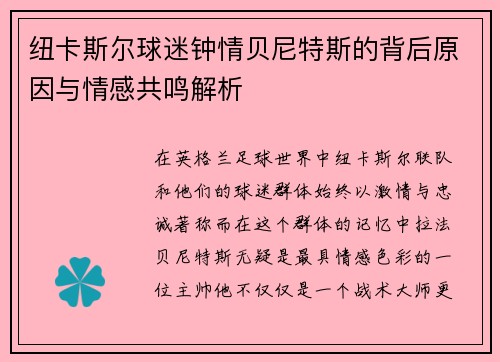 纽卡斯尔球迷钟情贝尼特斯的背后原因与情感共鸣解析