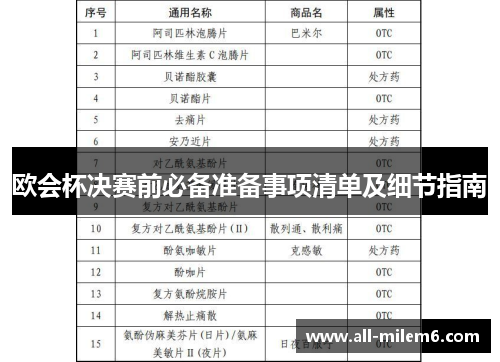 欧会杯决赛前必备准备事项清单及细节指南 欧会杯决赛前必备准备事项清单及细节指南
